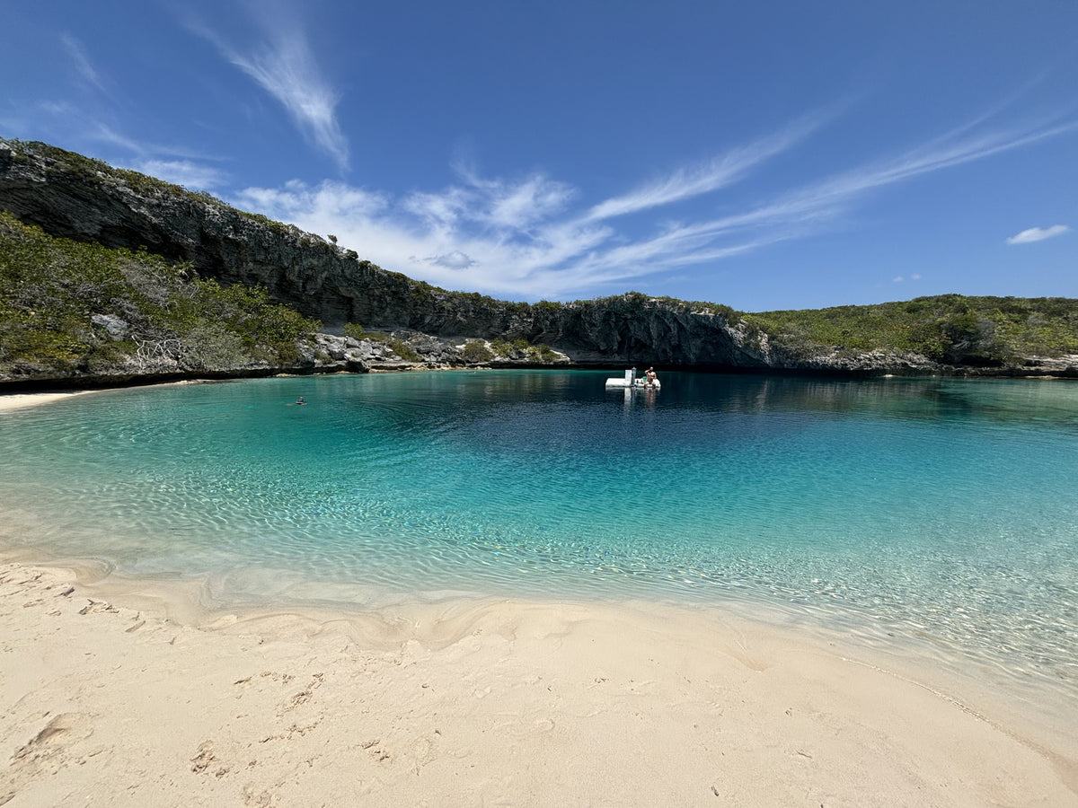 Dean's Blue Hole, a turquoise cove on Long Island, Bahamas